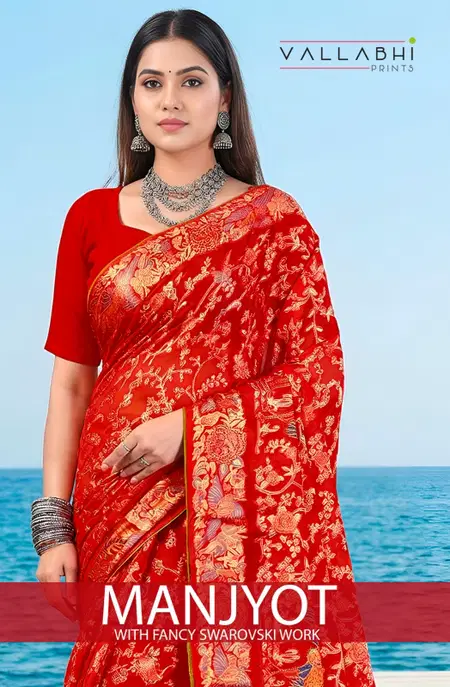 Manjyot By Vallabhi Brasso Printed Wedding Wear Saree Wholesale Price In Surat
